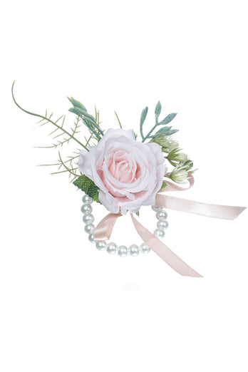 Delicate Pink Pearl Prom Wrist Corsage for Wedding Party