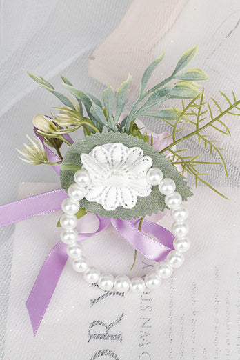 Delicate Pink Pearl Prom Wrist Corsage for Wedding Party