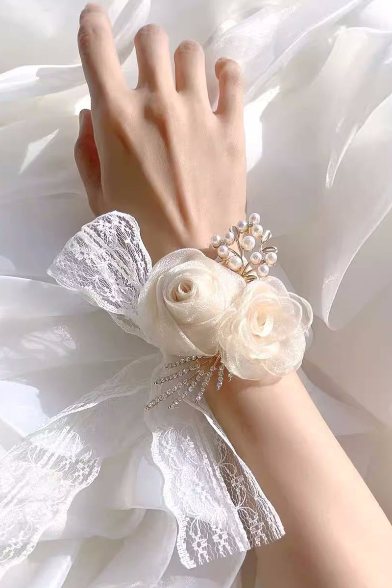 Load image into Gallery viewer, Champagne Pearl Prom Wrist Corsage for Wedding