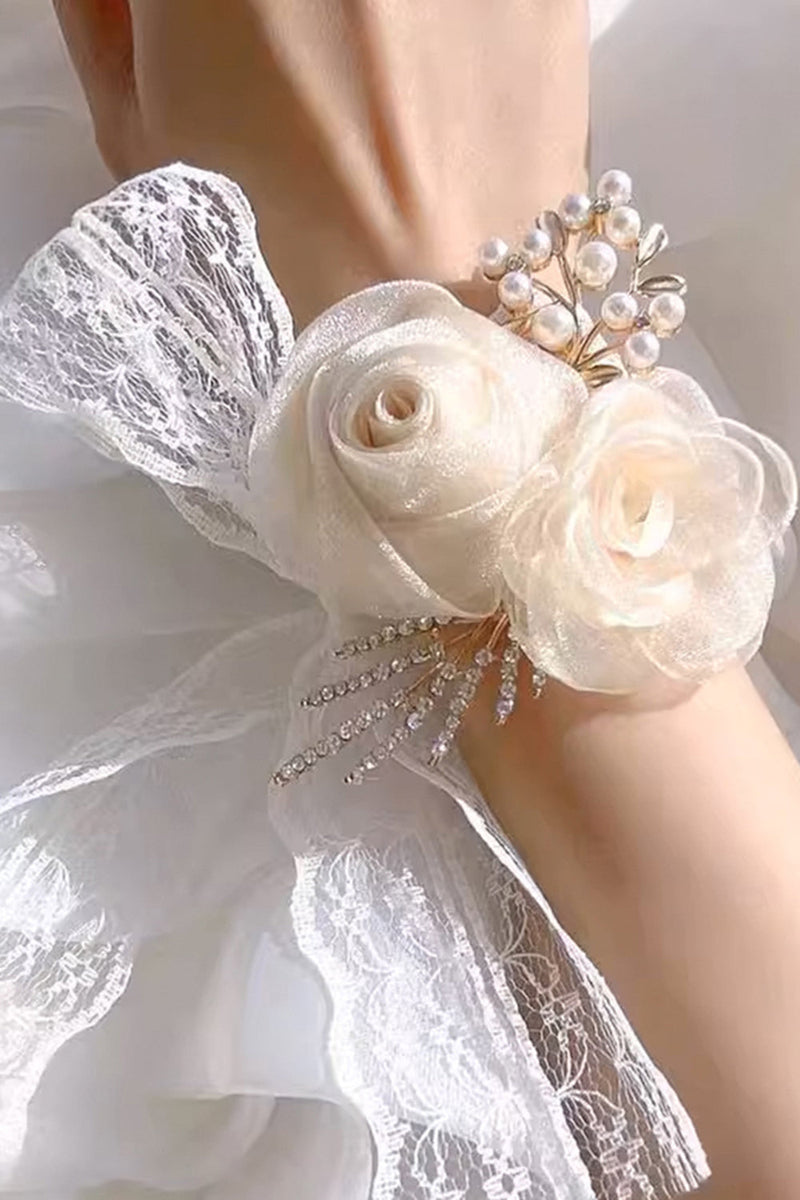 Load image into Gallery viewer, Champagne Pearl Prom Wrist Corsage for Wedding