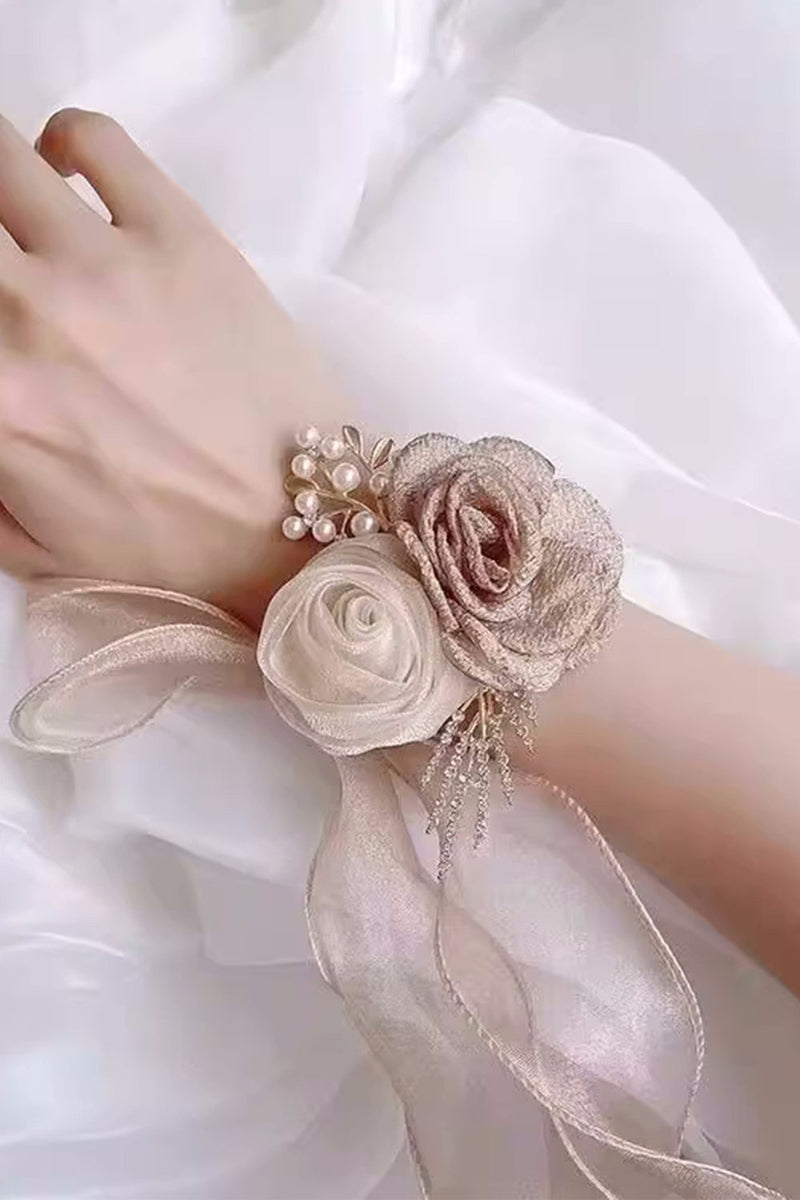 Load image into Gallery viewer, Champagne Pearl Prom Wrist Corsage for Wedding