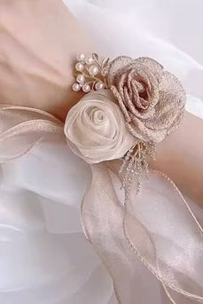 Champagne Pearl Prom Wrist Corsage for Wedding