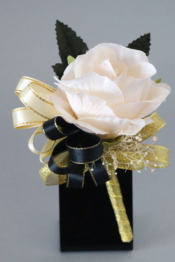 Luxury Black White Homecoming Wrist Corsage and Men's Boutonniere Set