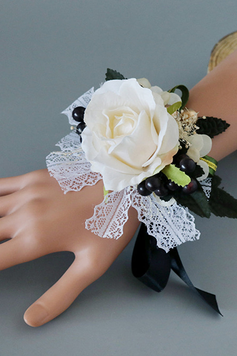 Load image into Gallery viewer, Luxury Black White Homecoming Wrist Corsage and Men&#39;s Boutonniere Set