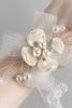 Load image into Gallery viewer, Elegant White Ceramic Flower Mesh Wrist Corsage with Lace Ribbon