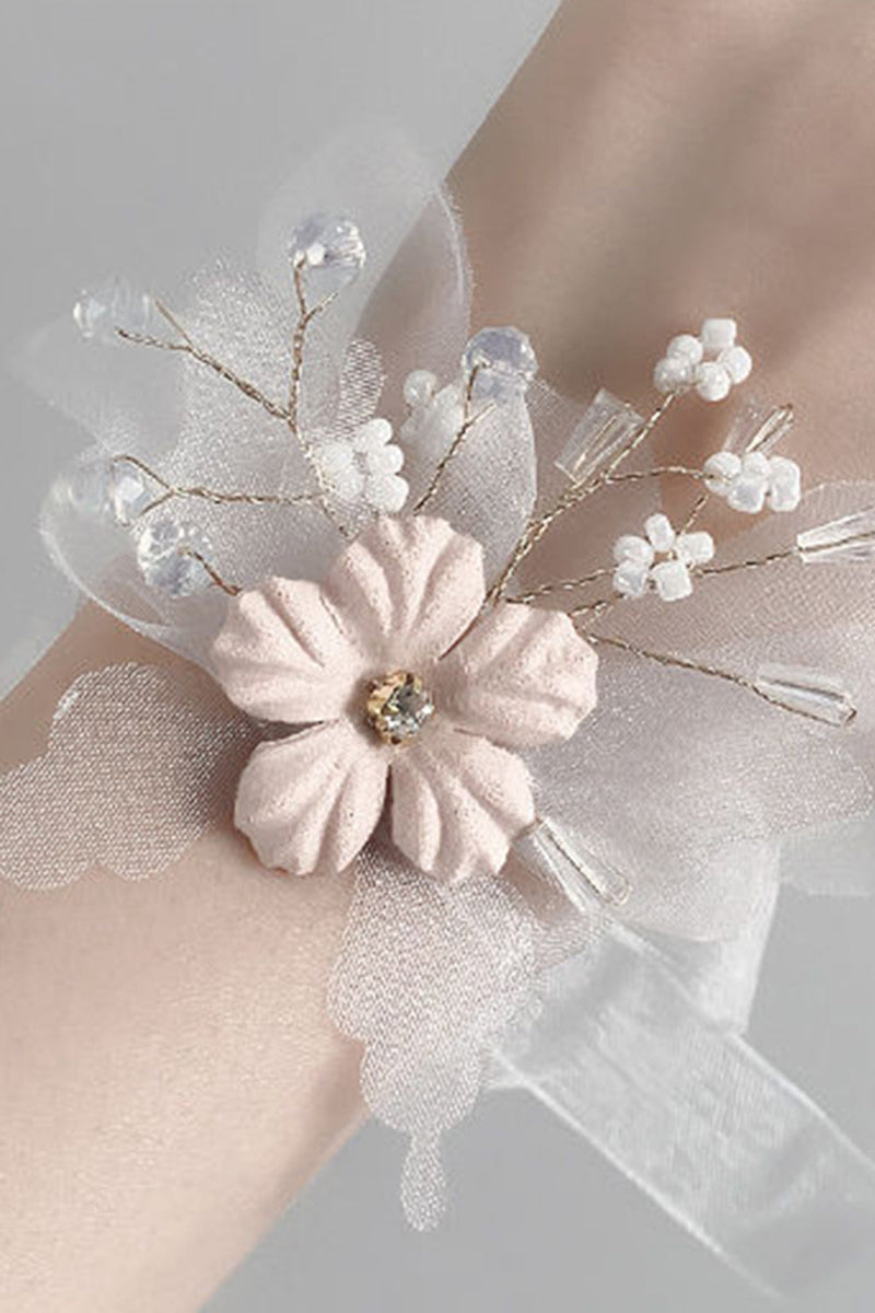 Load image into Gallery viewer, Blush Wedding Wrist Corsage with Beading