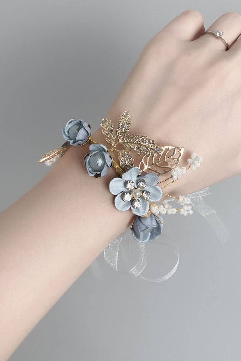 Load image into Gallery viewer, Sophisticated Blue Wrist Corsage with Rhinestone