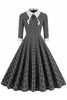 Load image into Gallery viewer, Black Plaid Lapel Neck Vintage 1950s Dress with Half Sleeves