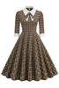 Load image into Gallery viewer, Black Plaid Lapel Neck Vintage 1950s Dress with Half Sleeves