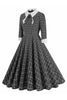 Load image into Gallery viewer, Black Plaid Lapel Neck Vintage 1950s Dress with Half Sleeves