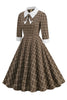 Load image into Gallery viewer, Black Plaid Lapel Neck Vintage 1950s Dress with Half Sleeves