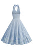 Load image into Gallery viewer, Halter Blue Plaid 1950s Dress With Bow