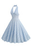 Load image into Gallery viewer, Halter Blue Plaid 1950s Dress With Bow