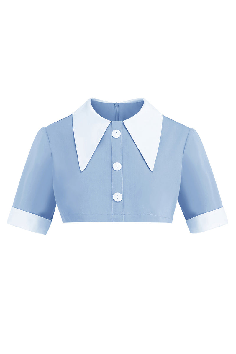 Load image into Gallery viewer, Blue Peter Pan Collar Two Pieces Midi Vintage 1950s Dress With Buttons