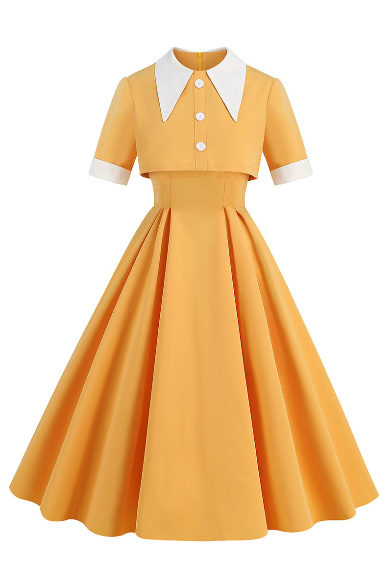 Load image into Gallery viewer, Blue Peter Pan Collar Two Pieces Midi Vintage 1950s Dress With Buttons