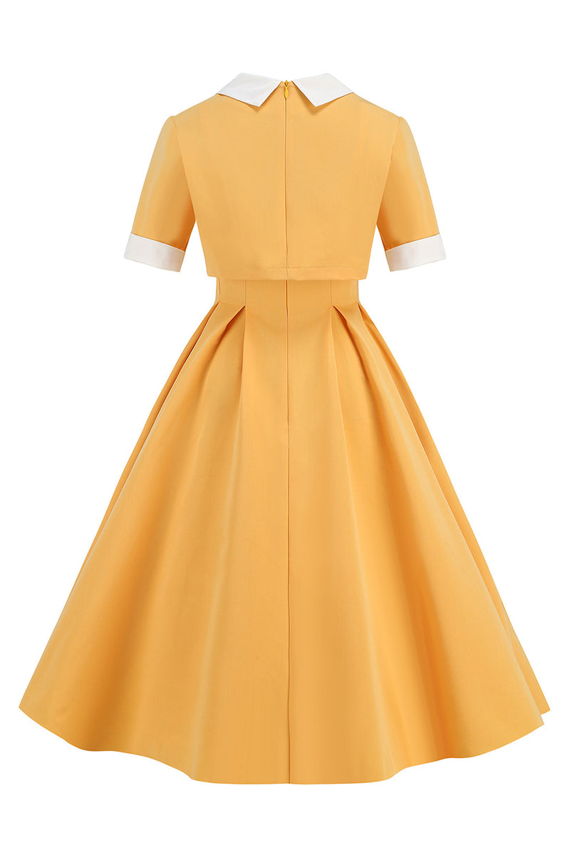 Load image into Gallery viewer, Blue Peter Pan Collar Two Pieces Midi Vintage 1950s Dress With Buttons