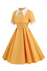 Load image into Gallery viewer, Blue Peter Pan Collar Two Pieces Midi Vintage 1950s Dress With Buttons