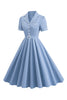 Load image into Gallery viewer, Blue A Line Lapel Vintage 1950s Dress With Buttons