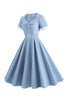 Load image into Gallery viewer, Blue A Line Vintage 1950s Dress with Belt