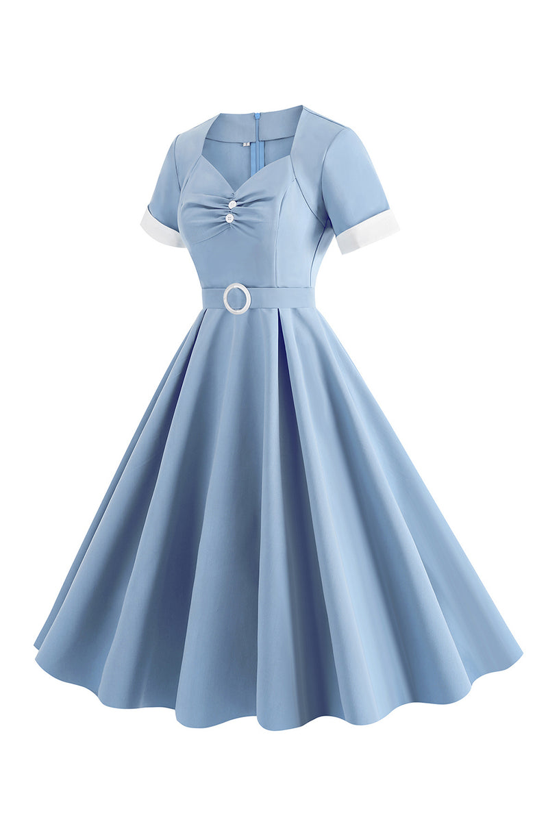 Load image into Gallery viewer, Blue A Line Vintage 1950s Dress with Belt