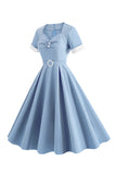 Blue A Line Vintage 1950s Dress with Belt