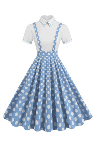 Blue Peter Pan Collar Polka Dots Straps Overall Vintage Dress