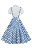 Blue Peter Pan Collar Polka Dots Straps Overall Vintage Dress