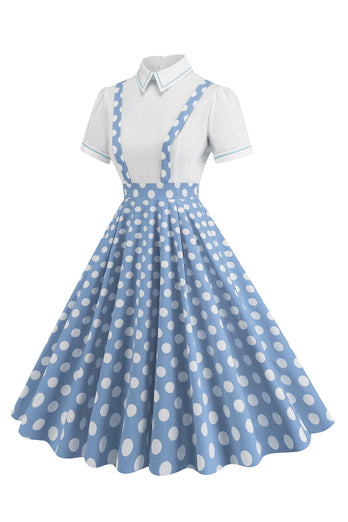 Blue Peter Pan Collar Polka Dots Straps Overall Vintage Dress