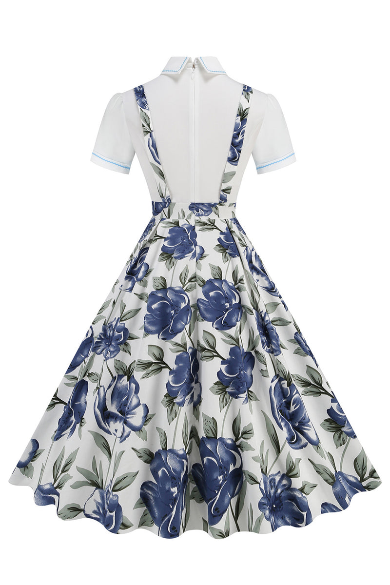 Load image into Gallery viewer, Blue Peter Pan Collar Polka Dots Straps Overall Vintage Dress