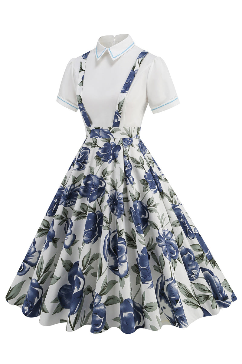 Load image into Gallery viewer, Blue Peter Pan Collar Polka Dots Straps Overall Vintage Dress