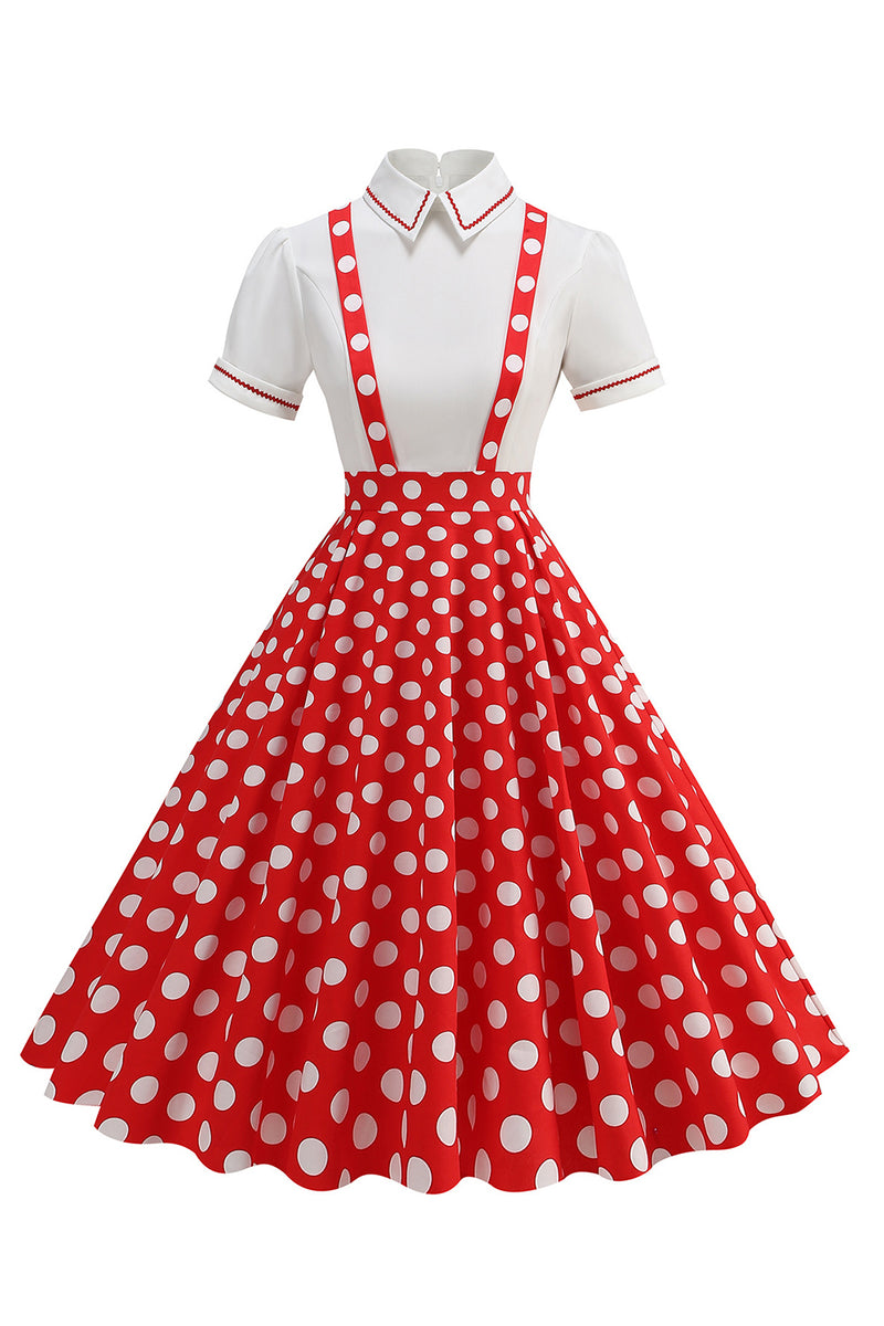 Load image into Gallery viewer, Blue Peter Pan Collar Polka Dots Straps Overall Vintage Dress