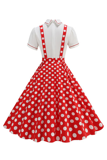 Blue Peter Pan Collar Polka Dots Straps Overall Vintage Dress