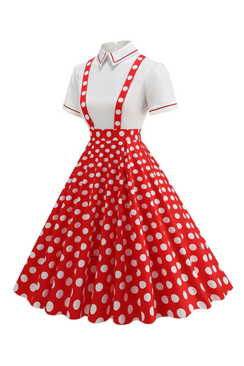 Blue Peter Pan Collar Polka Dots Straps Overall Vintage Dress