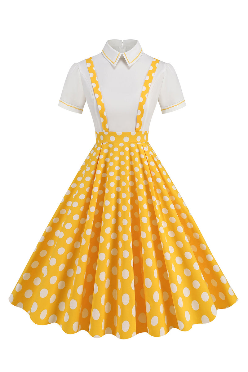 Load image into Gallery viewer, Blue Peter Pan Collar Polka Dots Straps Overall Vintage Dress