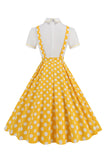 Blue Peter Pan Collar Polka Dots Straps Overall Vintage Dress