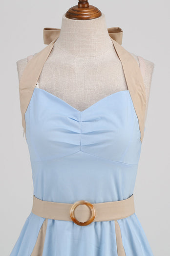 A Line Blue Halter Vintage 1950s Dress