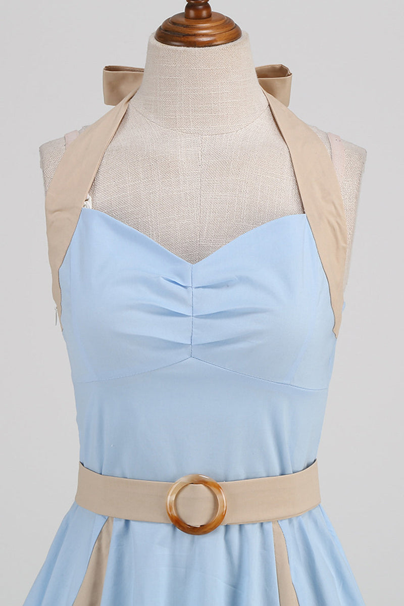 Load image into Gallery viewer, A Line Blue Halter Vintage 1950s Dress