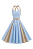 Load image into Gallery viewer, A Line Blue Halter Vintage 1950s Dress