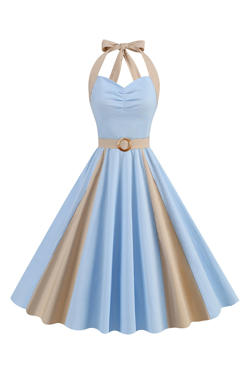 Load image into Gallery viewer, A Line Blue Halter Vintage 1950s Dress