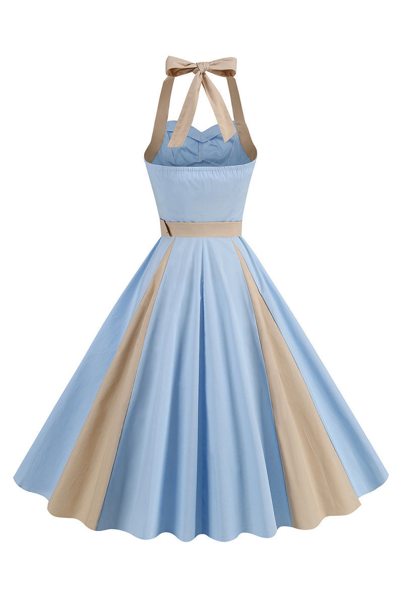 Load image into Gallery viewer, A Line Blue Halter Vintage 1950s Dress