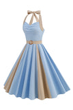 A Line Blue Halter Vintage 1950s Dress