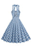 Load image into Gallery viewer, A Line Blue Polka Dots Vintage 1950s Dress With Belt