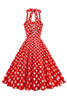 Load image into Gallery viewer, A Line Blue Polka Dots Vintage 1950s Dress With Belt