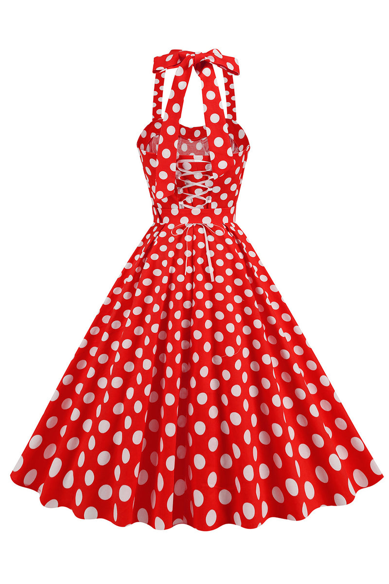 Load image into Gallery viewer, A Line Blue Polka Dots Vintage 1950s Dress With Belt