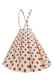 Apricot Polka Dots A Line Straps Overall Vintage Dress