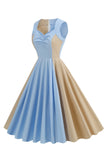 Blue Sleeveless A Line Vintage 1950s Dress