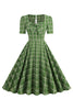 Load image into Gallery viewer, Green Bowknot Short Sleeves Plaid 1950s Vintage Dress