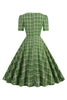 Load image into Gallery viewer, Green Bowknot Short Sleeves Plaid 1950s Vintage Dress