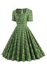 Load image into Gallery viewer, Green Bowknot Short Sleeves Plaid 1950s Vintage Dress