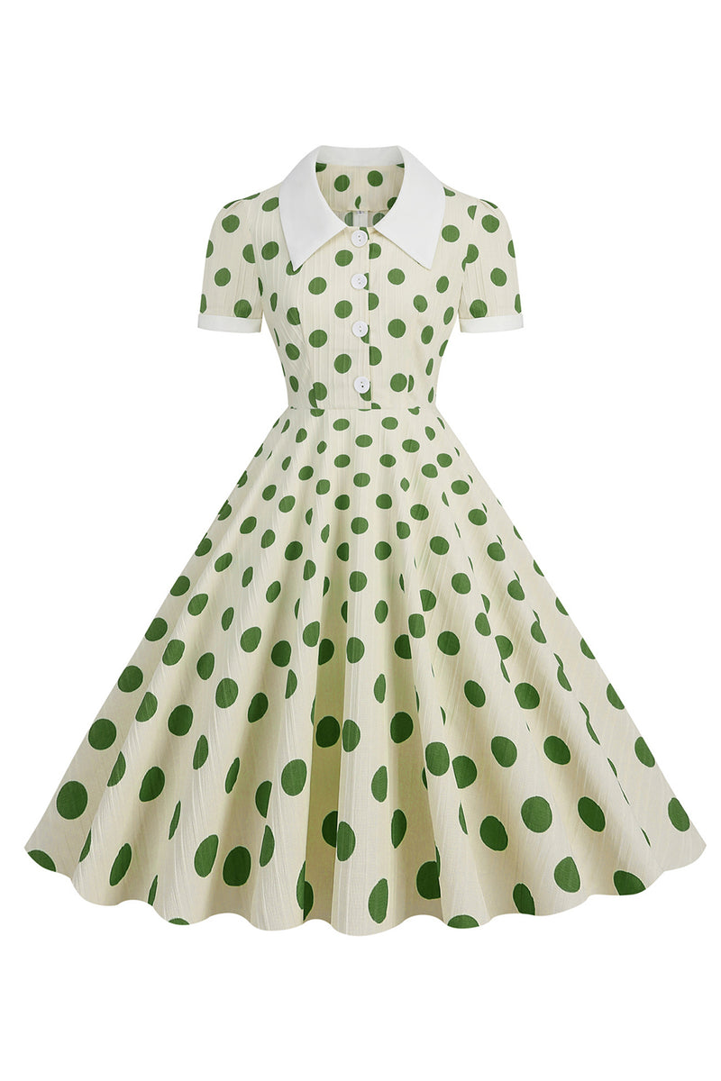 Load image into Gallery viewer, Retro Style Red Polka Dots Vintage Swing Dress with Cap Sleeves